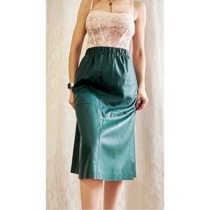Green Faux leather midi skirt with elastic waist